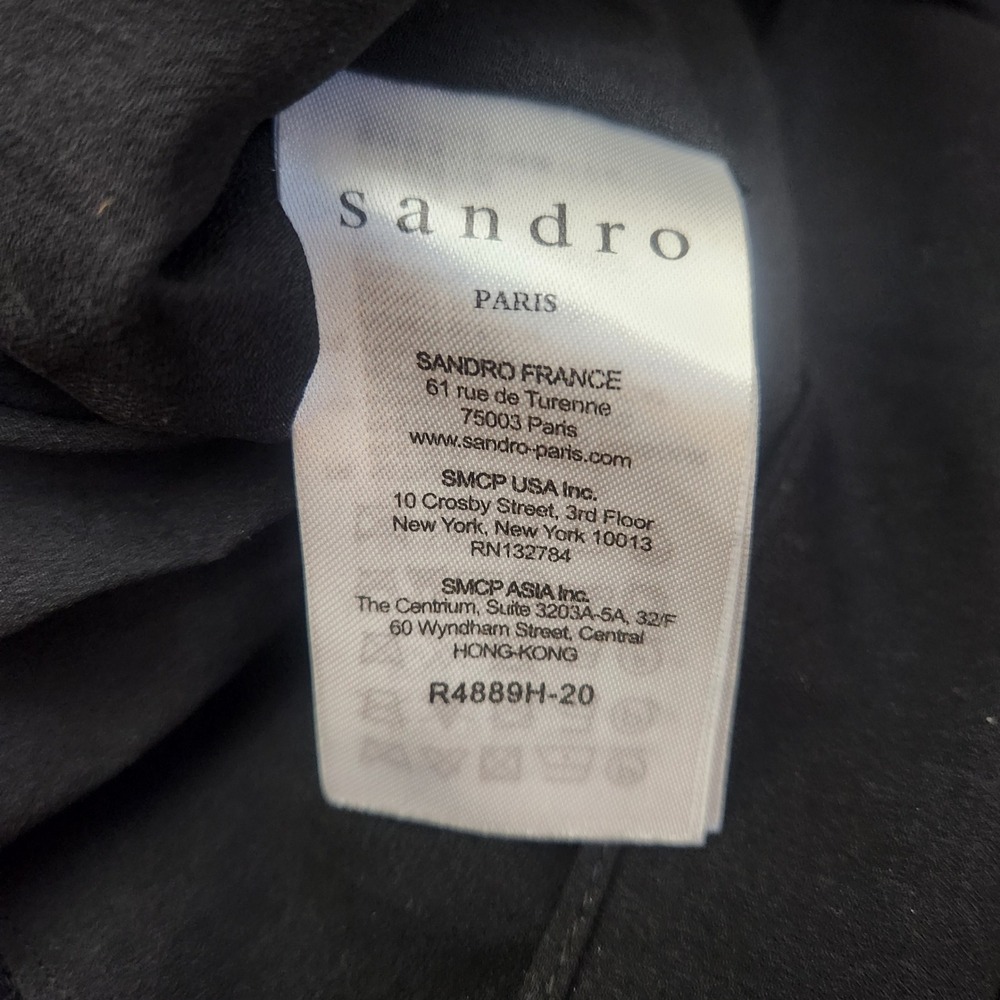 Sandro Black Lace Mini Dress Size 2 V-Neck Open Back Eyelash Trim Cocktail - Picture 6 of 15